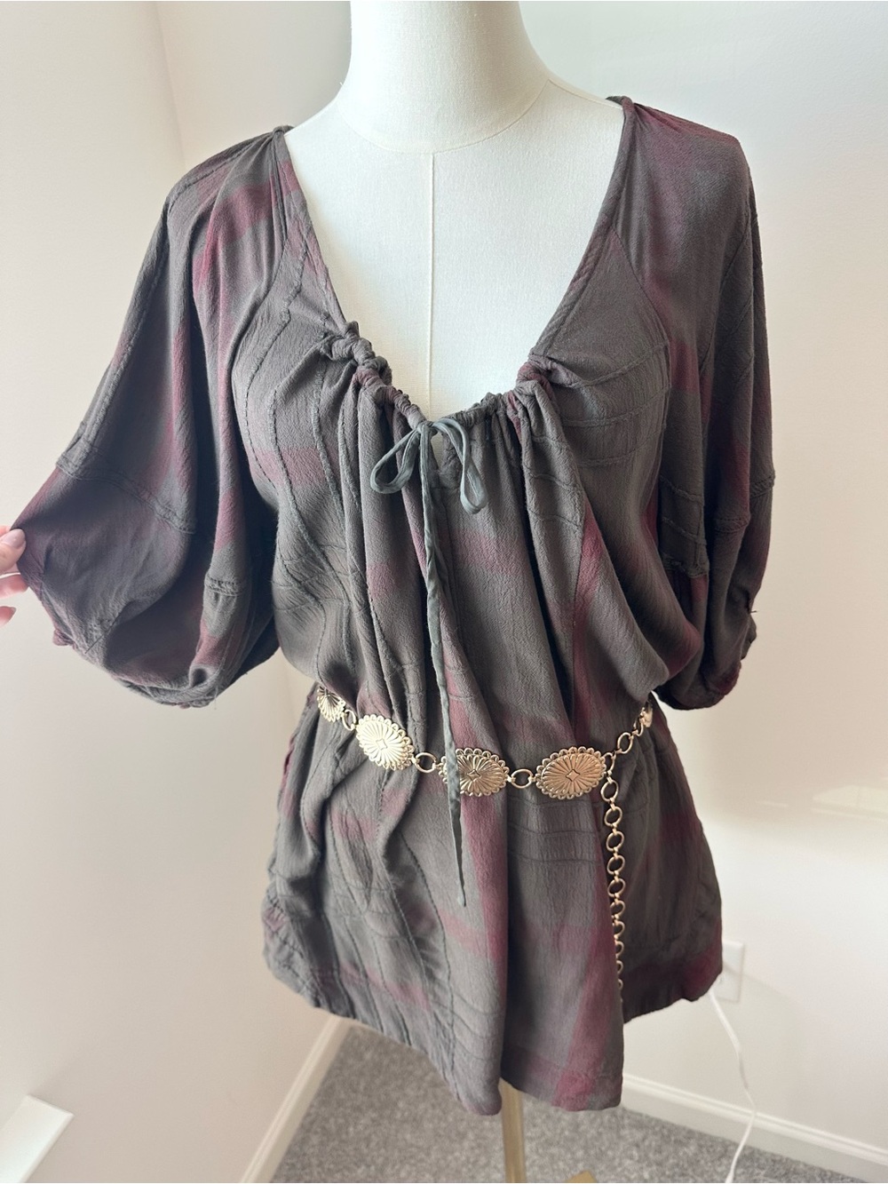 Free People Gray Romper with Maroon Accents